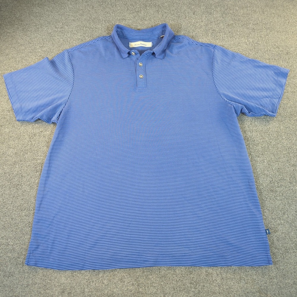 Tommy Bahama Mens XL Blue‎ Striped Modal Blend Short Sleeve Polo Shirt 2528